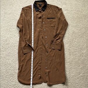 CLUB MONACO Brown Silk Button Down Dress